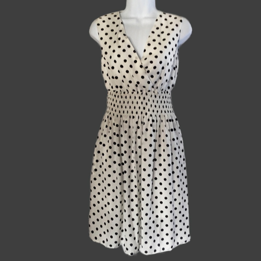NWOT White and Black Polka Dot V-Neck Dress